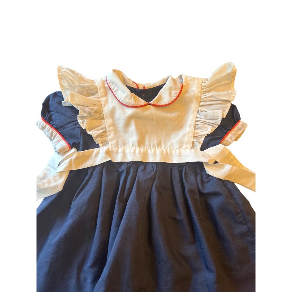 Vintage 80s Funtasia Too Toddler Dress 2T Navy & White Ruffled‎ Collar Cottage - Picture 2 of 4